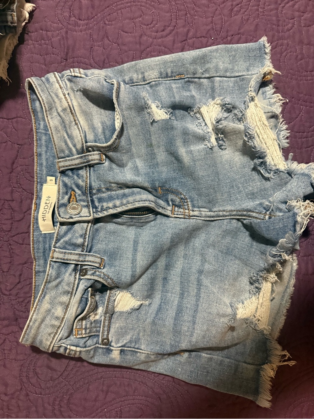 Hidden High-Rise Light Wash Distressed Denim Shorts - Light Blue